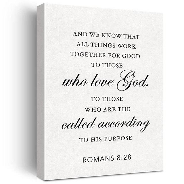 Christian Canvas Wall Art Motivational Romans 8:28 Canvas Print Scripture Bible Verse Painting Home Wall Decor Framed Baptism Gift 12x15 Inch
