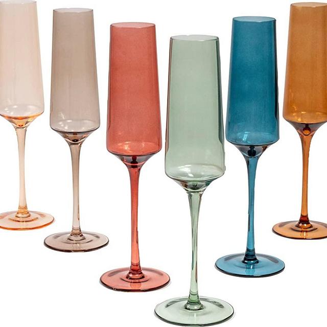 Saludi Colored Champagne Flutes, 8oz (Set of 6) Stemmed Multi-Color Champagne Glass - Great for All Occasions and Gifts - Luxury, Durable, Hand-Blown