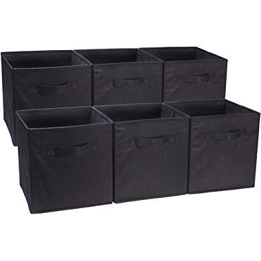 AmazonBasics Foldable Storage Bins Cubes Organizer, 6-Pack, Black