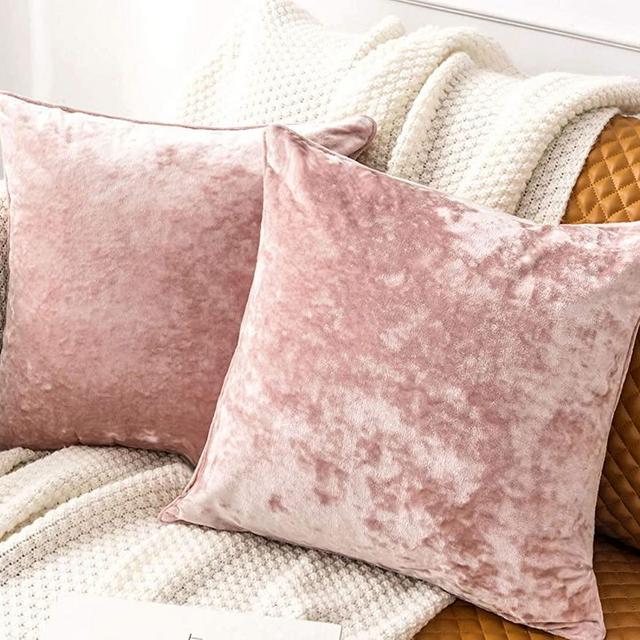 PANDATEX Luxury Crushed Velvet Pink Throw Pillow Covers Pack of 2 for Sofa Couch Chair, 18"x 18" Square Home Plush Decorative Pillowcases Cushion Cover for Bedroom Living Room Car