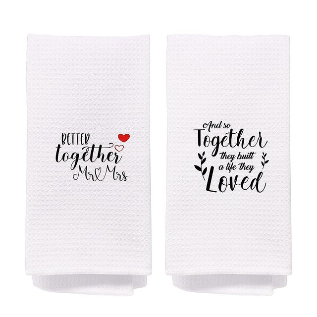 NEGIGA Better Together Mr.and Mrs. Couple Bath Towels 24x16 Inch Set of 2,Romantic Love Decor Decorative Dish Hand Towels For Kitchen Bathroom,Anniversary Valentine Wedding Gifts for Couples Newlyweds