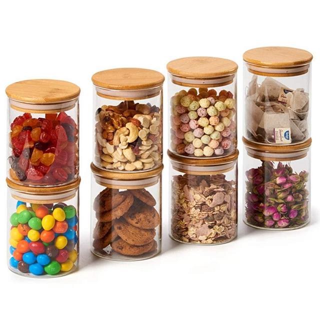 EZOWare 4 Piece Glass Airtight Jars Storage Canister Container Set with Bamboo  Lid (20 FL OZ) 