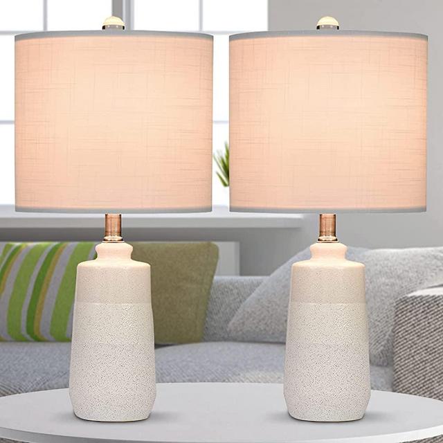 EUO 20.5" Ceramic Table Lamps Set of 2 for Bedroom, Matte Beige End Table Lamps for Living Room, Small White Bedside Lamps for Bedroom, Modern Office Decor for Reading