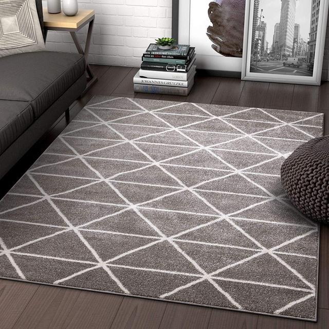 Well Woven Menage Geometric Grey Modern Triangle Tiles Shapes Lines Area Rug 5x7 (5'3" x 7'3") Carpet