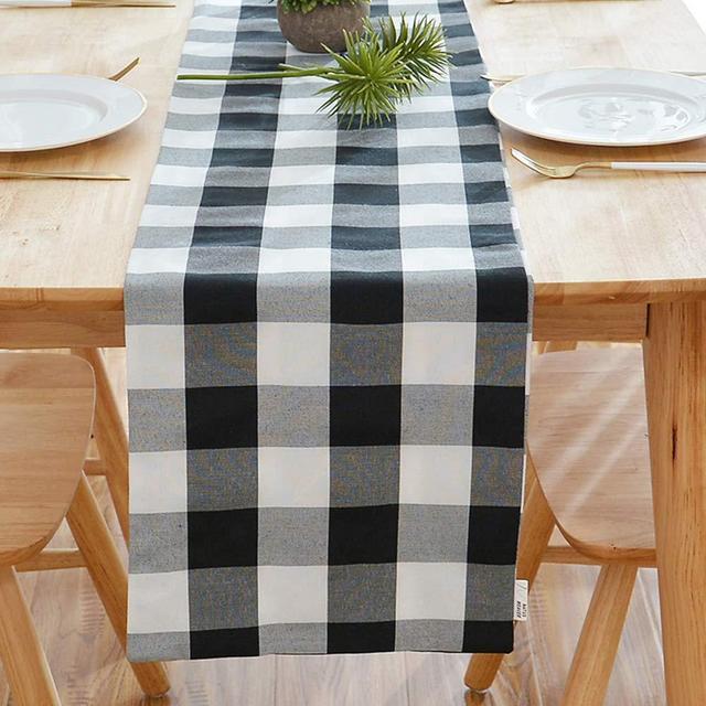 NATUS WEAVER 100% Cotton Black & White 2 Piece Fabric in 1 Buffalo Check Farmhouse Table Runner for Family Dinners or Gatherings, Indoor or Outdoor Parties, Everyday Use (12" x 60")