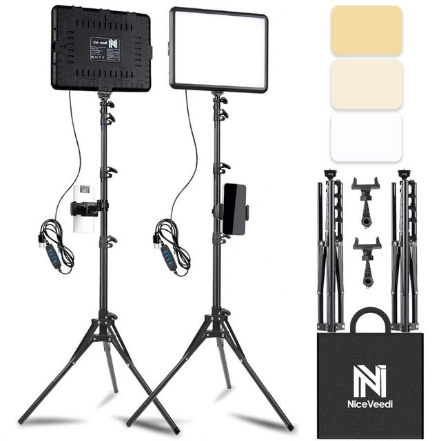 2-Pack LED Video Light Kit, NiceVeedi Studio Light, 2800-6500K Dimmable Photography Lighting Kit with Tripod Stand&Phone Holder, 73" Stream Light for Video Recording, Game Streaming, YouTube