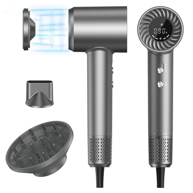 Hair Dryer, 150000 RPM Brushless Motor with 500M Negative Ions, Fast-Dry Lightweight Design, ThermoControl & Magnetic Nozzle/Diffuser, Low Noise Salon Blow Dryer for All Hair, Travel, Home