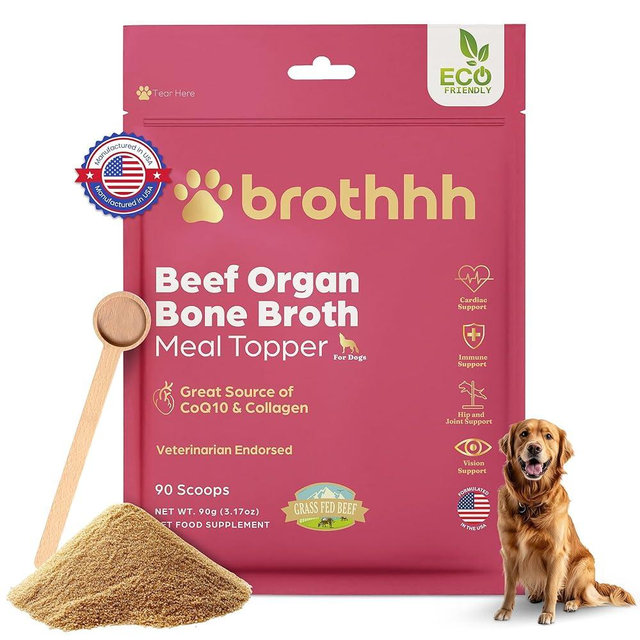 Beef Organ Bone Broth Meal Topper for Dogs - 100% Grass Fed, Veterinarian Approved, Non-GMO by Brothhh - Supports Immunity, Joint & Heart Health, Vision & Vitality - No Fillers - Pet Supplement