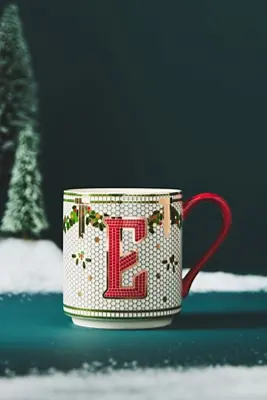 The Bistro Tile Stoneware Monogram Mug: Festive Edition