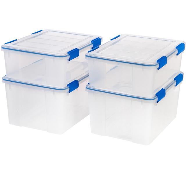 IRIS USA 26.5 & 44 Quart Combo WEATHERPRO Plastic Storage Box with Durable Lid and Seal and Secure Latching Buckles, Clear With Blue Buckles,
