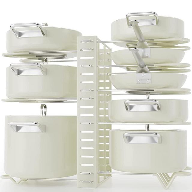 G-TING Pot Rack Organizers, 8 Tiers Pots and Pans Organizer for Kitchen Organization & Storage, Adjustable Pot Lid Holders & Pan Rack, Lid Organizer for Pots and Pans With 3 DIY Methods(Camel)