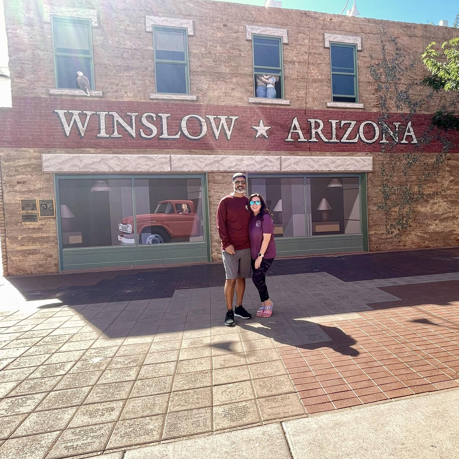 Standing on the Corner in Winslow, Arizona—one of the most iconic stops on Route 66.