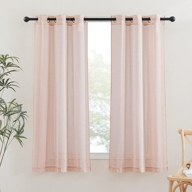 NICETOWN Pink Curtains for Girls Bedroom, Decorative Grommet Flax Linen Semitransparent Casual Window Drapes Privacy with Light Filtering for Bedroom, Dusty Blush, W36 x L63, 2 Pieces