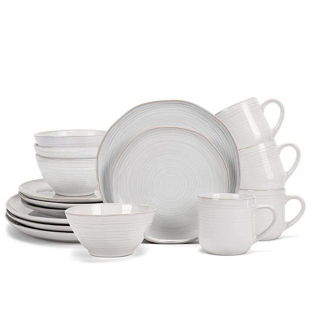 Elanze Designs Reactive Glaze Ceramic Stoneware Dinnerware 16 Piece Set - Service for 4, Classic White