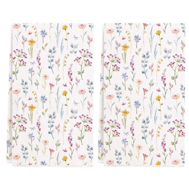 Nanstone Spring Summer Kitchen Towels 17x28 Inch,Pink and White Watercolor Floral Dish Towels Hand Towels for Drying Easter Decoration (Set of 2)