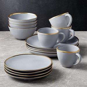 Addison Grey 16-Piece Gold Rim Dinnerware Set