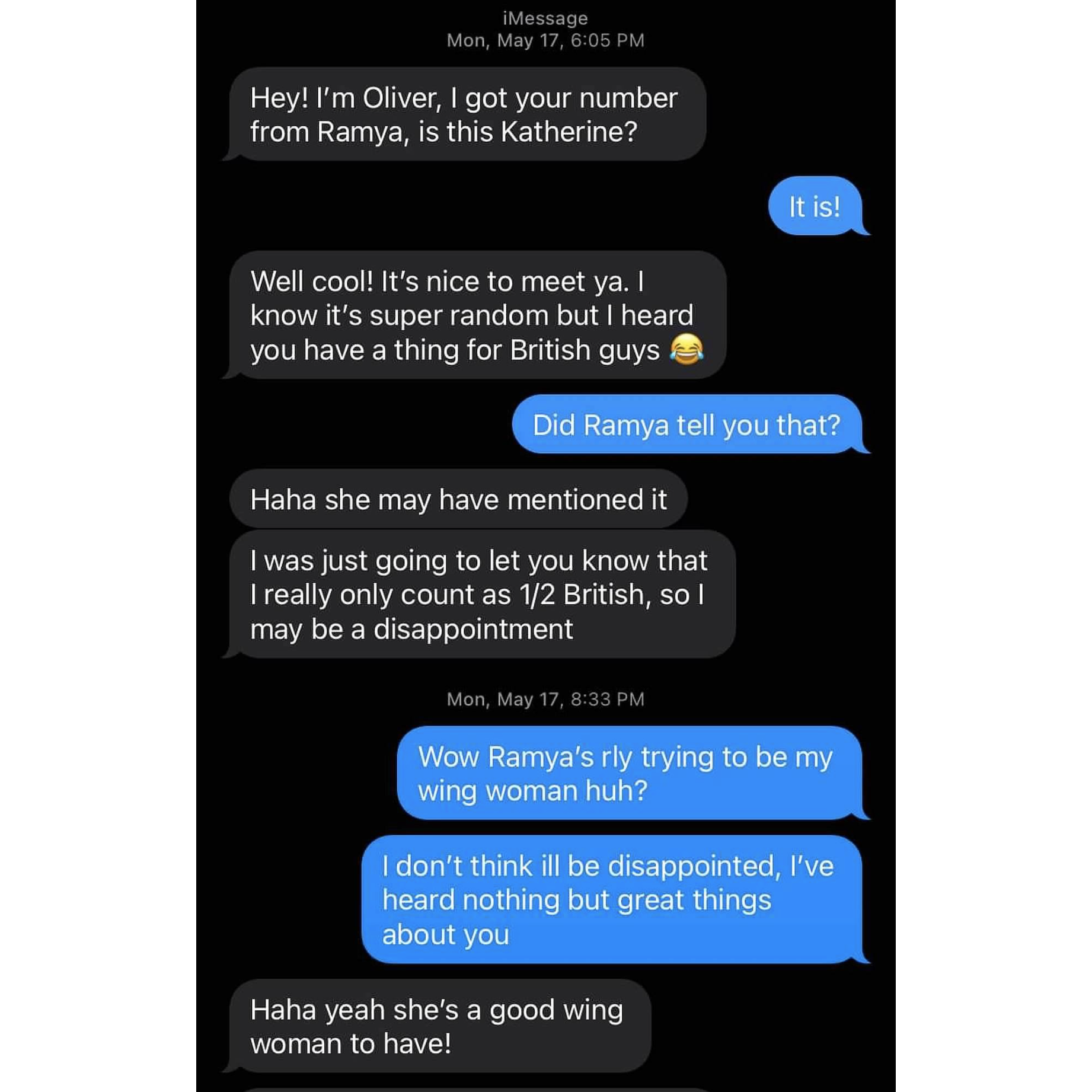 Our first introduction - over text.