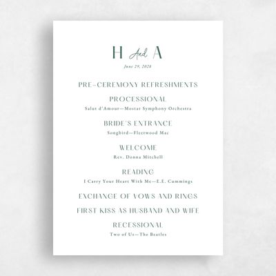 Forest, Green Wedding Program - Milford Letterpress