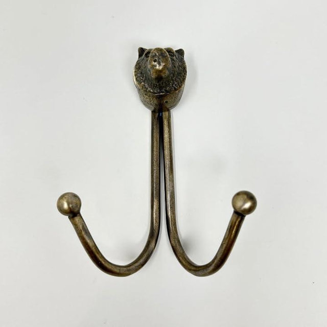 Knobs By Blossom Double Vintage Animal Antique Brass Iron Wall Hook (7. Bear Head)
