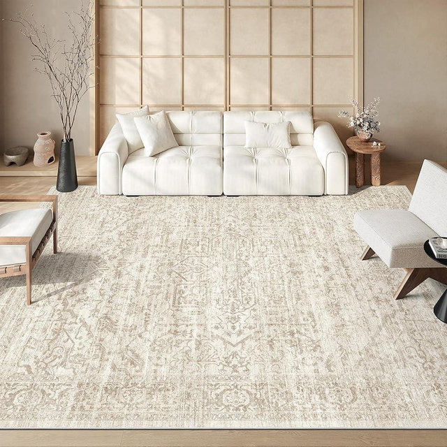 Rugland 6x9 Area Rugs - Stain Resistant Washable Rug, Anti Slip Rugs for Living Room, Vintage Tribal Area Rugs(Distressed Beige, 6'x9')