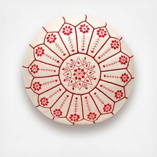 Embroidered Starburst Leather Pouf