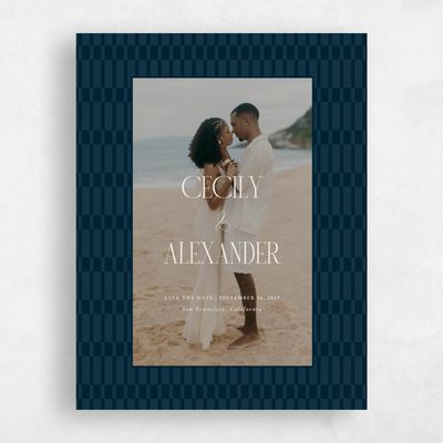 Blue Geometric Wedding Save the Date - Jody Photo