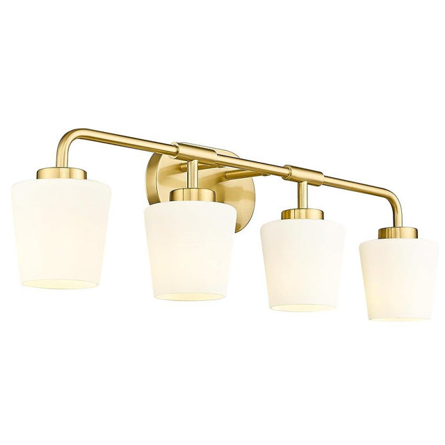 Audickic Bathroom Light Fixtures Over Mirror, 4-Light Brushed Gold Vanity Lighting Fixtures with Milk White Glass, Farmhouse Champagne Bronze Wall Sconces Lighting, AD-22004-4W-GD