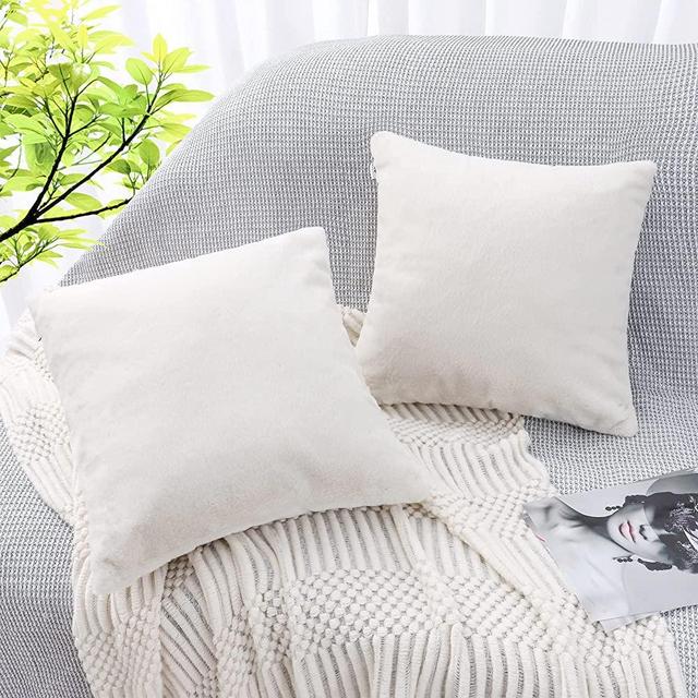 Wuuyuef Faux Fur Pillow Covers 24x24 inch Set of 2, Luxury Super Fluffy Soft Rabbit Throw Pillow Covers,Washable Decorative Throw Pillows for Couch Bed Bedroom Living Room,Beige…