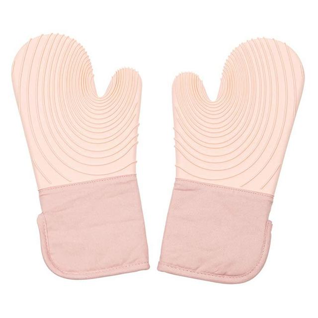 Silicone Oven Mitts, 1 Pair Heat Resistant Oven Gloves - Non Slip Cooking Gloves, Kitchen Oven Gloves for BBQ Grilling Cooking Baking, Pot Holder Pink