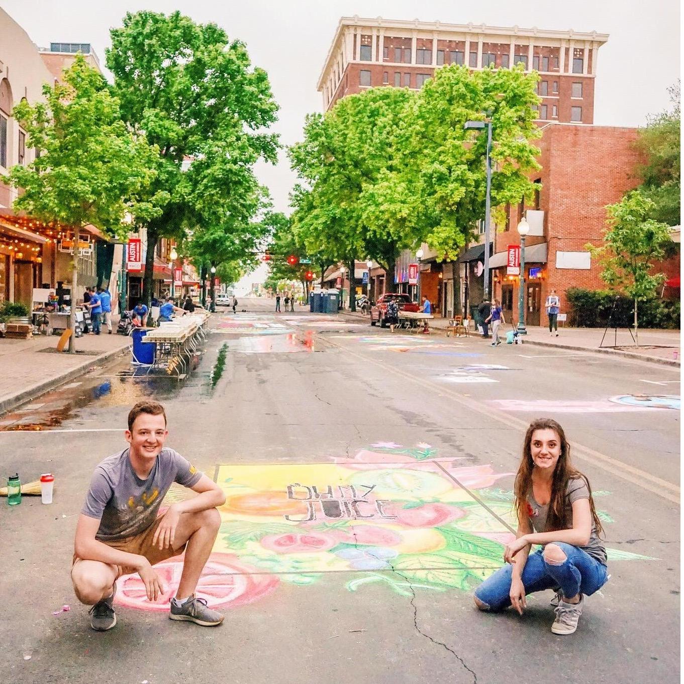 Ben helped Katie through an all-night chalk art competition, and the piece ended up winning second place