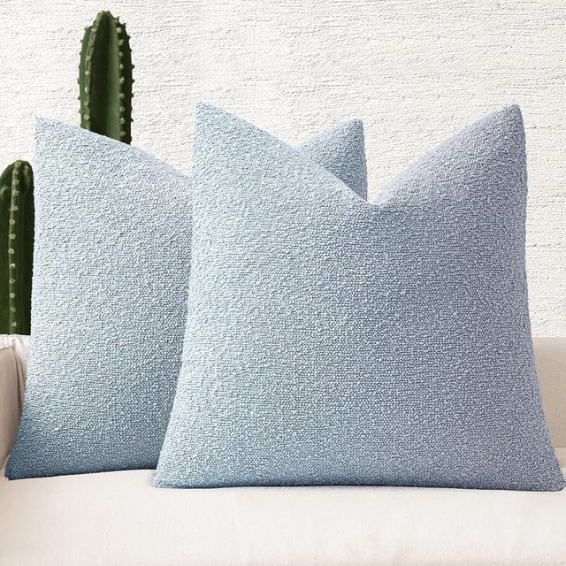 MIULEE 22x22 Inch Decorative Euro Sham Pillow Covers for Couch Bed Set of 2 Textured Boucle Neutral Throw Pillow Covers Light Blue Accent Solid Pillowcases Sofa Living Room Home Decor