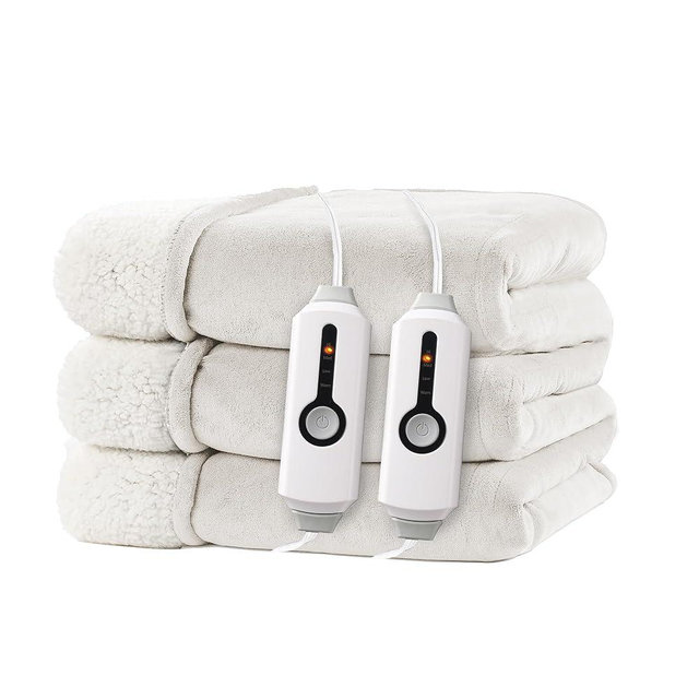 RALYSUN Electric Heated Blanket Queen Size 84"x90" - Dual-Sided with Microplush & Sherpa Fabric, 4 Heat Settings & 10 Hours Auto Off, Dual Controller, Machine Washable - White