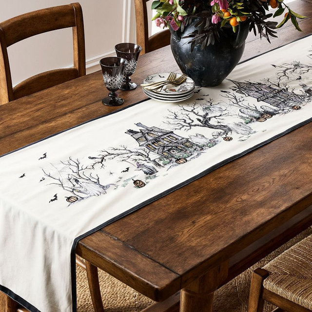 Midnight Manor Embroidered Cotton Table Runner, 18x108" - Multi