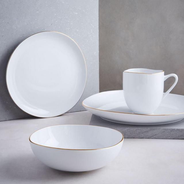 Organic Rimmed Dinnerware, Set of 16, Gold