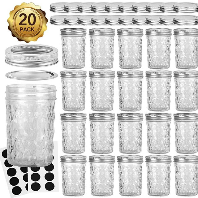 Mason Jars 8OZ, VERONES 8 OZ Canning Jars Jelly Jars With Regular Lids and Bands, Ideal for Jam, Honey, Wedding Favors, Shower Favors, Baby Foods, 20 PACK,Extra 20 Lids