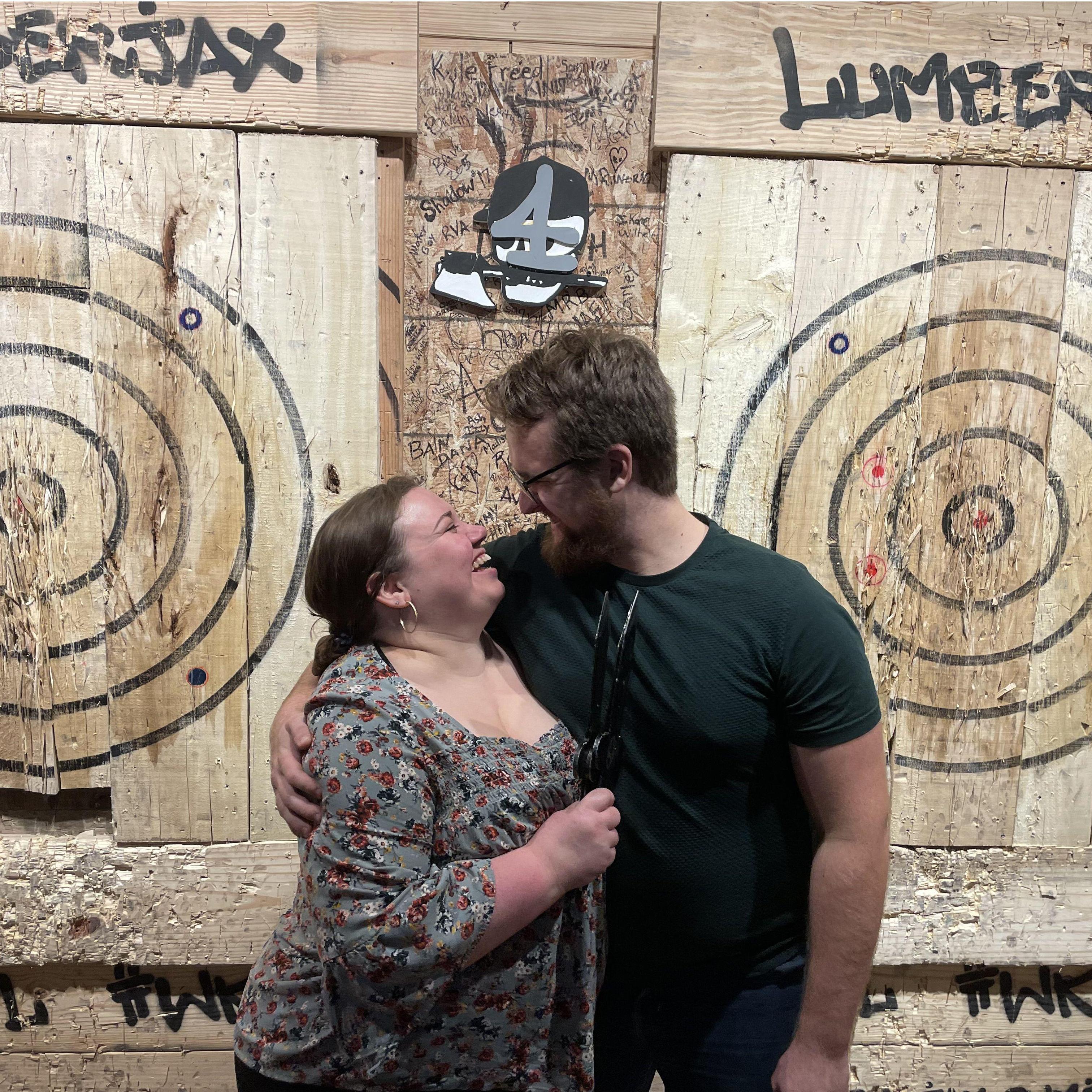 I LOVE this photo! Bo and I went axe throwing in St Joe, MI. So fun!