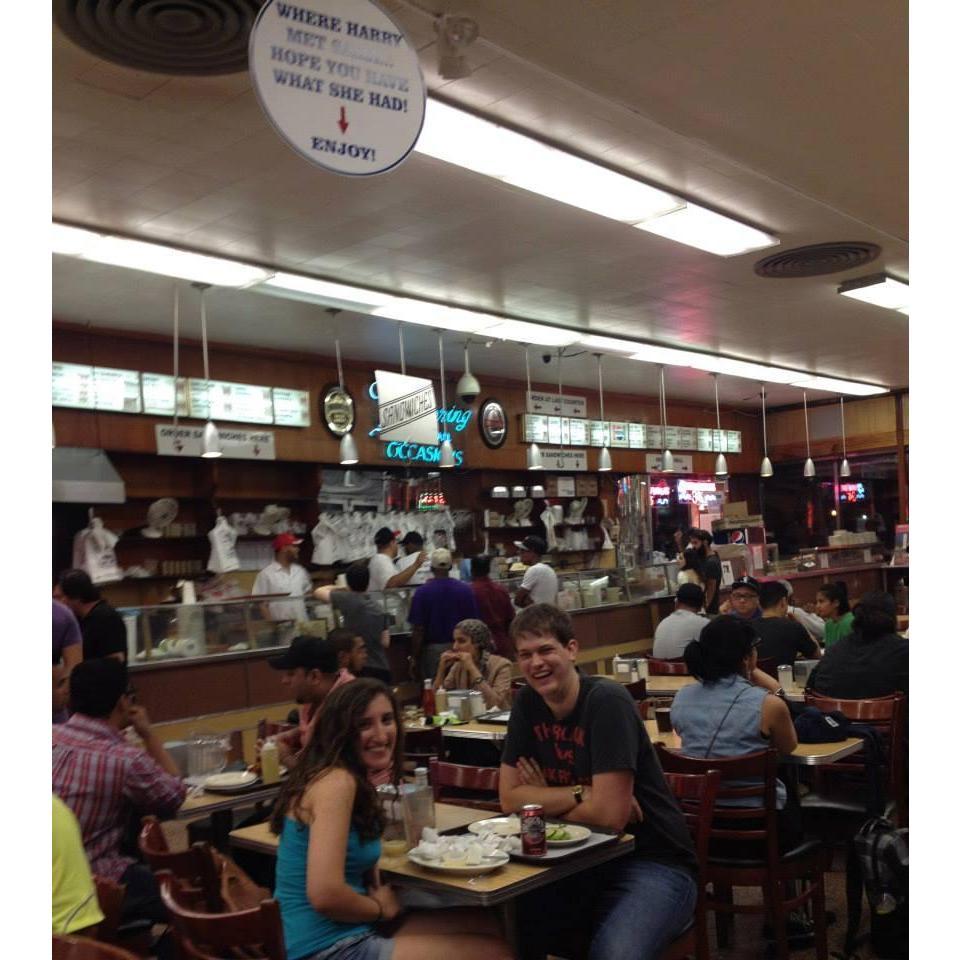 At Katz's Deli in NYC -- Kel almost knocked a bunch of people over, running so we could get that table.