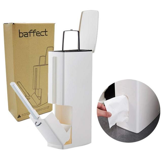 Baffect Bathroom Trash Can and Toilet Brush Set, Waste Bin with Lid Toilet Brush and Garbage Bag Tissue Box Holder 4 in 1 Bathroom Accessories Set(White)