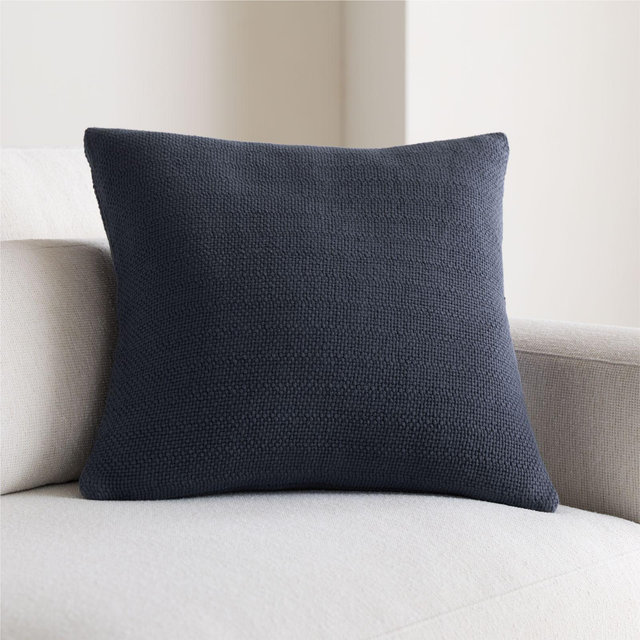 Organic Cotton Basketweave 20"x20" Deep Indigo Throw Pillow with Feather Insert