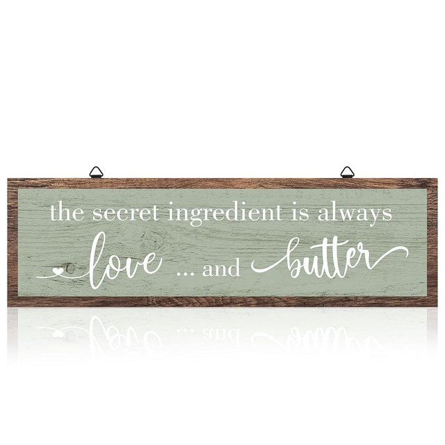 Jetec The Secret Ingredient Is Always Love and Butter Sign Funny Wood Kitchen Sign Funny Farmhouse Wall Kitchen Decor Rustic Kitchen Wall Decoration, 15.7 x 4.7 Inch(Green)