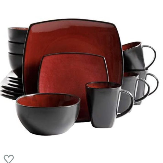 Gibson Soho Lounge 16-Piece Square Reactive Glaze Dinnerware Set, Red