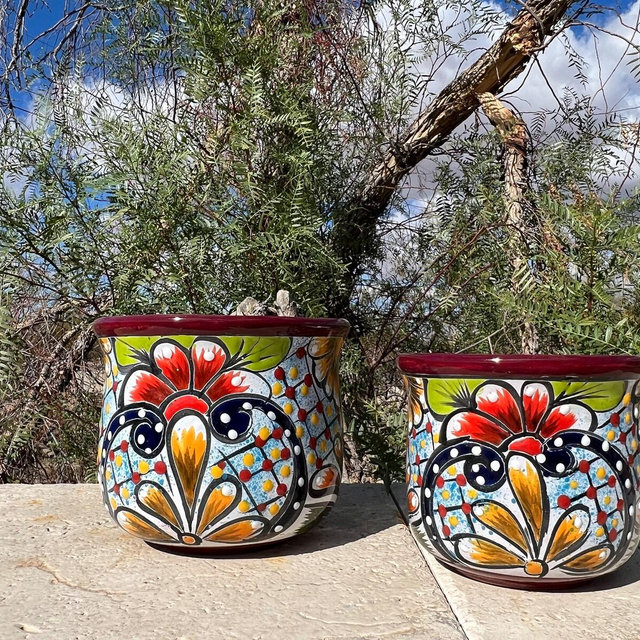 Handcrafted Talavera Planter MINI SMALL Pot Colorful Hand Painted Flowers Mexican Clay Pottery