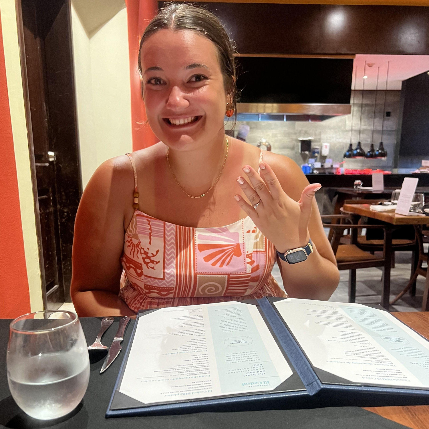 Dinner after the engagement! Megan told everyone she saw and we felt bad the wine connoisseur tried to get us to order a celebratory wine but neither of us are wine people