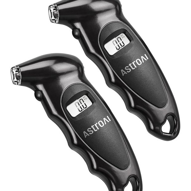 AstroAI Digital Tire Pressure Gauge with Replaceable AAA Batteries 0-150PSI, Accurate in 0.1 Increments, Tire Gauge with Backlit LCD, Presta Valve Adaptor, 4 Units for Car Truck Bicycle, Black, 2pack