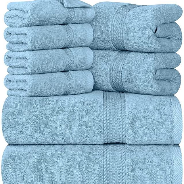 Utopia Towels 8-Piece Premium Towel Set, 2 Bath Towels, 2 Hand Towels, and 4 Wash Cloths, 600 GSM 100% Ring Spun Cotton Highly Absorbent Towels for Bathroom, Gym, Hotel, and Spa (Sky Blue)