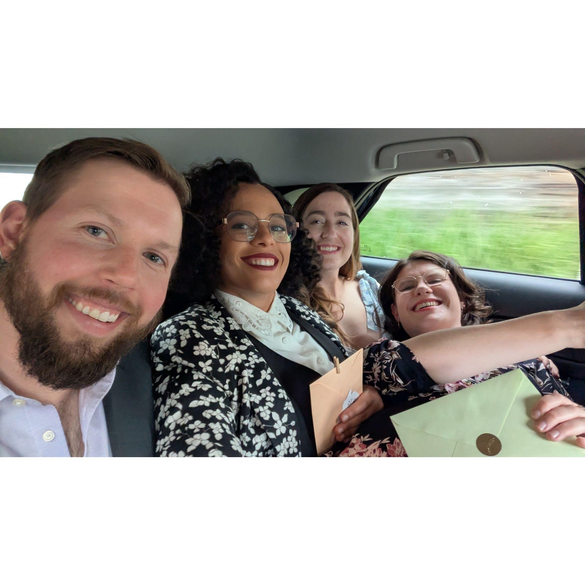 Pile in! En route to Eric and Maddie's wedding