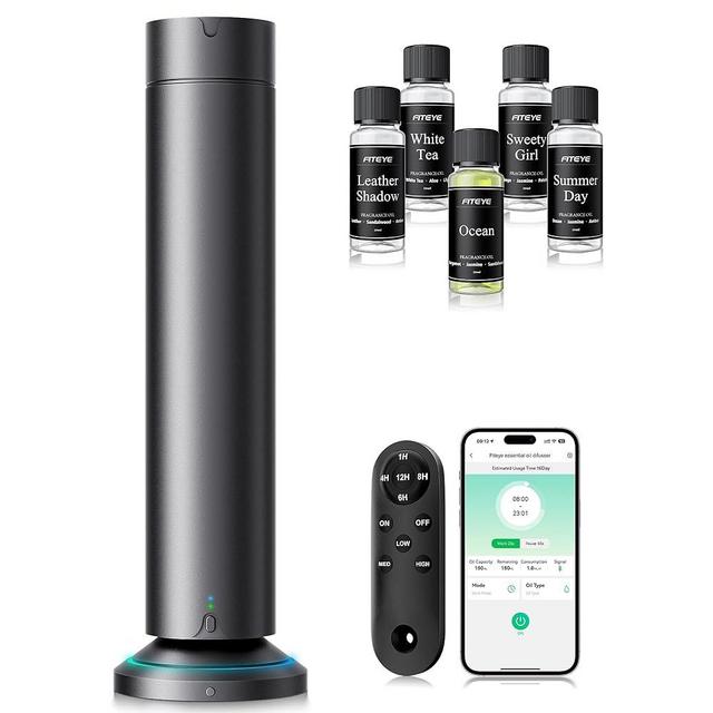 Waterless Scent Diffuser Kit Include 5x20ml Essential Oils, Essential Oil Diffuser for Home, Hotel & Office, APP&Remote Control, Quiet Operation, Pets and Kids Friendly, Max Coverage 1500 Sq Ft