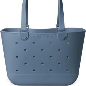 Simple Modern Large Beach Bag | Waterproof Getaway Rubber Tote with Zipper Pocket for Travel, Pool, Boat, Groceries, Sports | Blue Dune