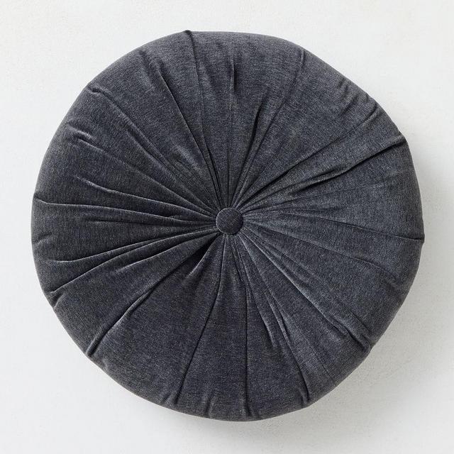 Classic Velvet Tufted Round Pillow, Slate, 18" Round