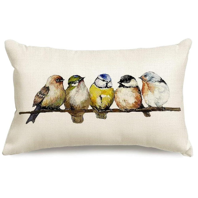 RABUSOFA Watercolor Birds Pillows Decorative Throw Pillows 12x20,Hand-Painted Oil Painting Rustic Birds Lumbar Pillow Cases,Cute Colorful Spring Summer Decorations for Home Couch Sofa Outdoor